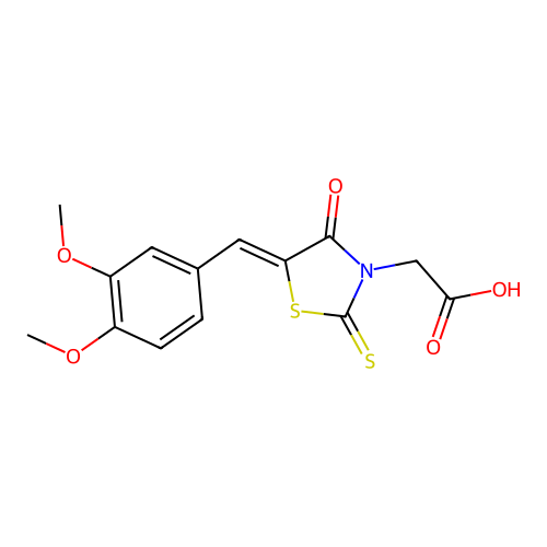 2-[(5Z)-5-[(3,4-dimethoxyphenyl)methylidene]-4-oxo-2-sulfanylidene-1,3-thiazolidin-3-yl]acetic acid structure