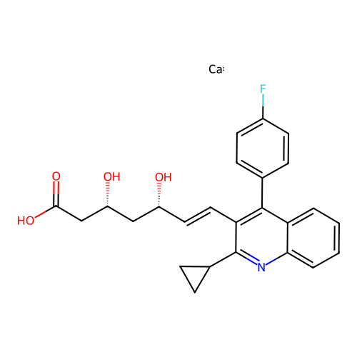 6-Heptenoic acid, 7-[2-cyclopropyl-4-(4-fluorophenyl)-3-quinolinyl]-3,5-dihydroxy-, calcium salt (2:1), (3R,5S,6E)- structure