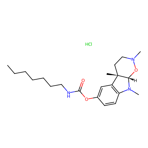 (4aS,9aS)-2,4a,9-Trimethyl-2,3,4,4a,9,9a-hexahydro-[1,2]oxazino[6,5-b]indol-6-yl heptylcarbamate hydrochloride structure
