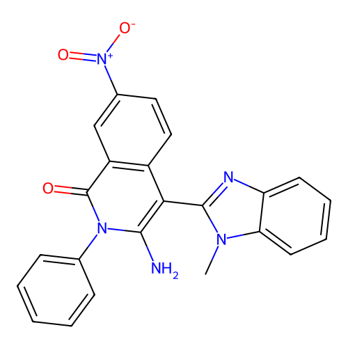 3-amino-4-(1-methyl-1H-benzo[d]imidazol-2-yl)-7-nitro-2-phenylisoquinolin-1(2H)-one structure