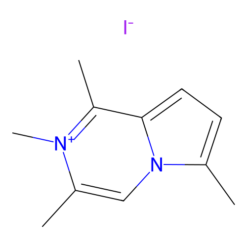 1,2,3,6-Tetramethylpyrrolo[1,2-A]pyrazin-2-ium iodide structure