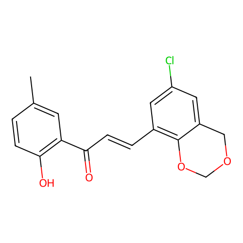 (E)-3-(6-chloro-4H-1,3-benzodioxin-8-yl)-1-(2-hydroxy-5-methylphenyl)prop-2-en-1-one structure