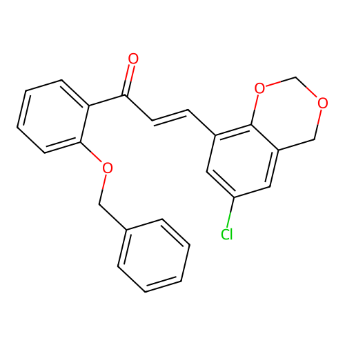 (2E)-1-[2-(benzyloxy)phenyl]-3-(6-chloro-4H-1,3-benzodioxin-8-yl)prop-2-en-1-one structure
