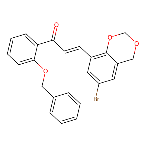 (2E)-1-[2-(benzyloxy)phenyl]-3-(6-bromo-4H-1,3-benzodioxin-8-yl)prop-2-en-1-one structure