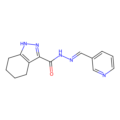 N-[(E)-3-pyridylmethyleneamino]-4,5,6,7-tetrahydro-1H-indazole-3-carboxamide structure