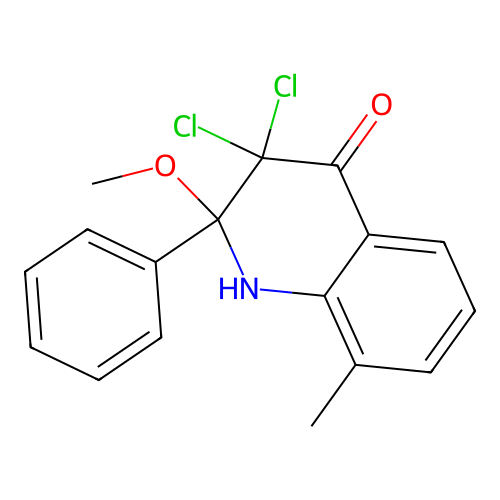 3,3-dichloro-2-methoxy-8-methyl-2-phenyl-1H-quinolin-4-one structure