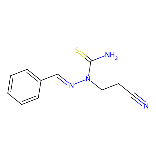 (2E)-2-benzylidene-1-(2-cyanoethyl)hydrazinecarbothioamide structure