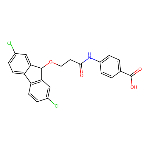 N-(9H-(2,7-Dichlorofluorenyl)-9-ethoxycarbonyl)-4-aminobenzoic acid structure