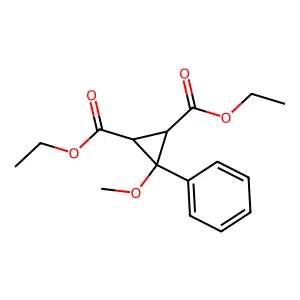 Diethyl 3-methoxy-3-phenylcyclopropane-1,2-dicarboxylate structure