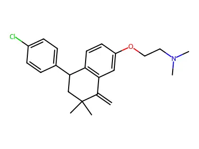 2-[[5-(4-chlorophenyl)-7,7-dimethyl-8-methylidene-5,6-dihydronaphthalen-2-yl]oxy]-N,N-dimethylethanamine structure