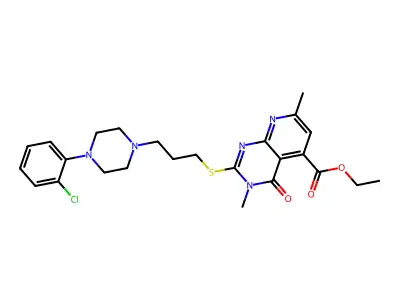 Pyrido(2,3-d)pyrimidine-5-carboxylic acid, 3,4-dihydro-2-((3-(4-(2-chlorophenyl)-1-piperazinyl)propyl)thio)-3,7-dimethyl-4-oxo-, ethyl ester structure