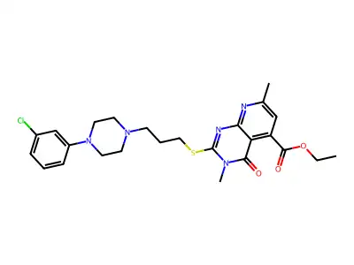 Pyrido(2,3-d)pyrimidine-5-carboxylic acid, 3,4-dihydro-2-((3-(4-(3-chlorophenyl)-1-piperazinyl)propyl)thio)-3,7-dimethyl-4-oxo-, ethyl ester structure
