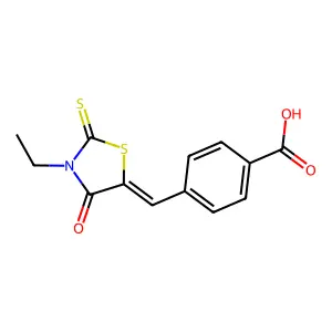 4-[(3-Ethyl-4-oxo-2-sulfanylidene-1,3-thiazolidin-5-ylidene)methyl]benzoic acid structure