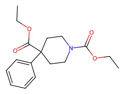 Diethyl 4-phenylpiperidine-1,4-dicarboxylate structure