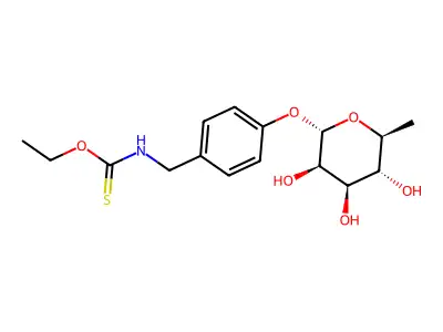 O-Ethyl ((4-((6-deoxy-alpha-L-mannopyranosyl)oxy)phenyl)methyl)carbamothioate structure