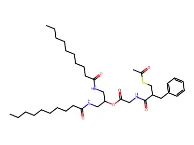 Glycine, N-(2-((acetylthio)methyl)-1-oxo-3-phenylpropyl)-, 2-((1-oxodecyl)amino)-1-(((1-oxodecyl)amino)methyl)ethyl ester, (+-)- structure