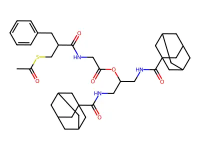 Glycine, N-(2-((acetylthio)methyl)-1-oxo-3-phenylpropyl)-, 2-((tricyclo(3.3.1.1(sup 3,7))dec-1-ylcarbonyl)amino)-1-(((tricyclo(3.3.1.1(sup 3,7))dec-1-ylcarbonyl)amino)methyl)ethyl ester, (+-)- structure