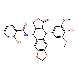 Benzamide, N-((5S,5aS,8aR,9R)-5,5a,6,8,8a,9-hexahydro-9-(4-hydroxy-3,5-dimethoxyphenyl)-8-oxofuro(3',4':6,7)naphtho(2,3-d)-1,3-dioxol-5-yl)-2-hydroxy- structure