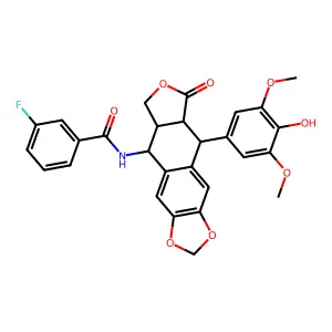 Benzamide, 3-fluoro-N-((5S,5aS,8aR,9R)-5,5a,6,8,8a,9-hexahydro-9-(4-hydroxy-3,5-dimethoxyphenyl)-8-oxofuro(3',4':6,7)naphtho(2,3-d)-1,3-dioxol-5-yl)- structure