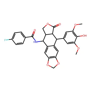 Benzamide, 4-fluoro-N-((5S,5aS,8aR,9R)-5,5a,6,8,8a,9-hexahydro-9-(4-hydroxy-3,5-dimethoxyphenyl)-8-oxofuro(3',4':6,7)naphtho(2,3-d)-1,3-dioxol-5-yl)- structure