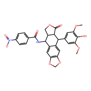 Benzamide, N-((5S,5aS,8aR,9R)-5,5a,6,8,8a,9-hexahydro-9-(4-hydroxy-3,5-dimethoxyphenyl)-8-oxofuro(3',4':6,7)naphtho(2,3-d)-1,3-dioxol-5-yl)-4-nitro- structure