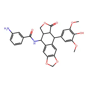 Benzamide, 3-amino-N-((5S,5aS,8aR,9R)-5,5a,6,8,8a,9-hexahydro-9-(4-hydroxy-3,5-dimethoxyphenyl)-8-oxofuro(3',4':6,7)naphtho(2,3-d)-1,3-dioxol-5-yl)- structure