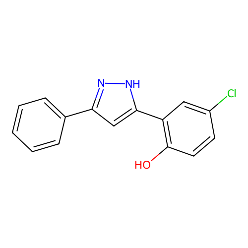 4-chloro-2-(5-phenyl-1H-pyrazol-3-yl)phenol structure