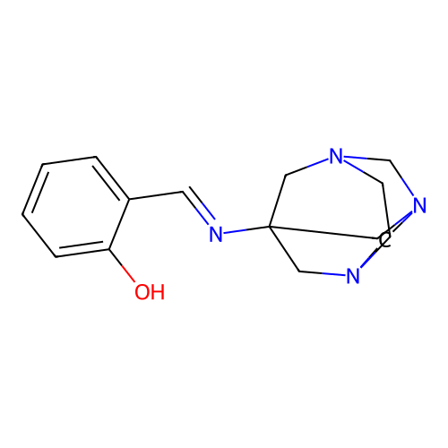 2-[(Z)-(1,3,6-triazatricyclo[4.3.1.1~3,8~]undec-8-ylimino)methyl]phenol structure