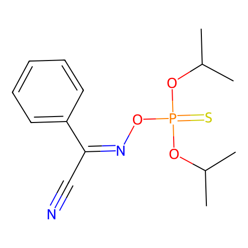 Glyoxylonitrile, phenyl-, oxime, O,O-diisopropyl phosphorothioate structure