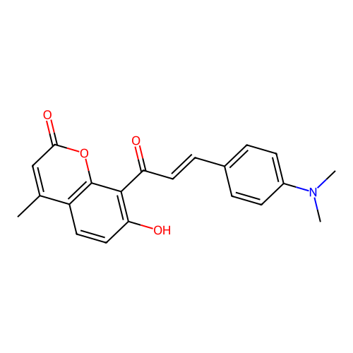 (E)-8-(3-(4-(dimethylamino)phenyl)acryloyl)-7-hydroxy-4-methyl-2H-chromen-2-one structure