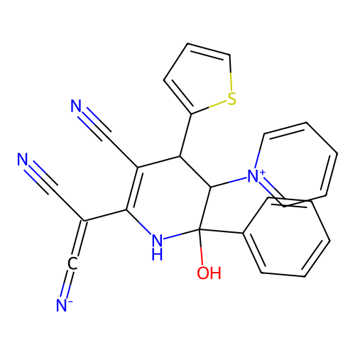[2-cyano-2-(5-cyano-2-hydroxy-2-phenyl-3-pyridin-1-ium-1-yl-4-thiophen-2-yl-3,4-dihydro-1H-pyridin-6-yl)ethenylidene]azanide structure