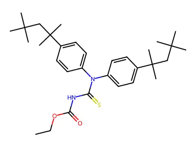 Ethyl N-{bis[4-(2,4,4-trimethylpentan-2-yl)phenyl]carbamothioyl}carbamate structure