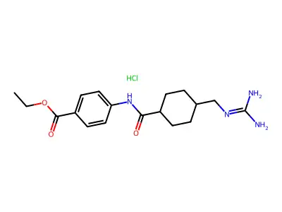 Benzoic acid, 4-(((4-(((aminoiminomethyl)amino)methyl)cyclohexyl)carbonyl)amino)-, ethyl ester, monohydrochloride, trans- structure