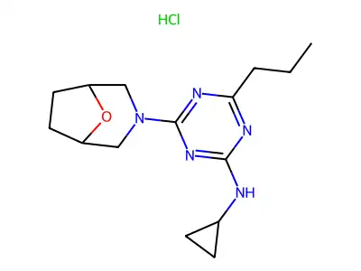 N-Cyclopropyl-4-(8-oxa-3-azabicyclo(3.2.1)oct-3-yl)-6-propyl-1,3,5-triazin-2-amine HCl structure