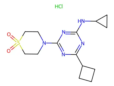 1,3,5-Triazin-3-amine, 4-cyclobutyl-N-cylopropyl-6-(4-thiomorpholinyl)-, S,S-dioxide, monohydrochloride structure