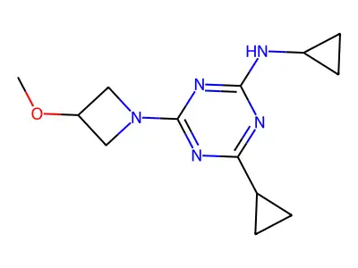 1,3,5-Triazin-2-amine, N,4-dicyclopropyl-6-(3-methoxy-1-azetidinyl)- structure