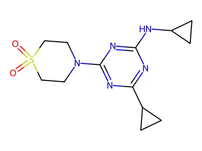 1,3,5-Triazin-2-amine, N,4-dicyclopropyl-6-(4-thiomorpholinyl)-, 2,2-dioxide structure