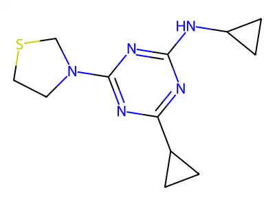 1,3,5-Triazin-2-amine, N,4-dicyclopropyl-6-(3-thiazolidinyl)- structure