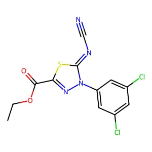 Ethyl 5-cyanoimino-4-(3,5-dichlorophenyl)-1,3,4-thiadiazole-2-carboxylate structure