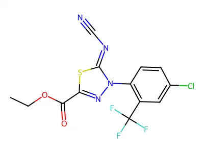 ethyl 4-[4-chloro-2-(trifluoromethyl)phenyl]-5-cyanoimino-1,3,4-thiadiazole-2-carboxylate structure