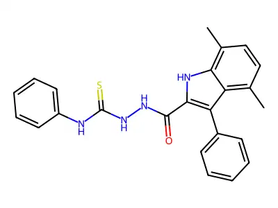 1H-Indole-2-carboxylic acid, 4,7-dimethyl-3-phenyl-, 2-((phenylamino)thioxomethyl)hydrazide structure