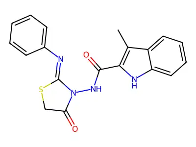 3-Methyl-N-(4-oxo-2-(phenylimino)-3-thiazolidinyl)-1H-indole-2-carboxamide structure