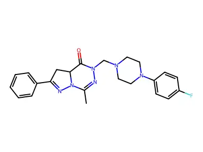 Pyrazolo(1,5-d)(1,2,4)triazin-4(5H)-one, 3,3a-dihydro-5-((4-(4-fluorophenyl)-1-piperazinyl)methyl)-7-methyl-2-phenyl- structure