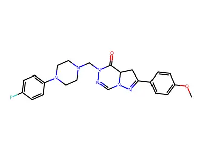 Pyrazolo(1,5-d)(1,2,4)triazin-4(5H)-one, 3,3a-dihydro-5-((4-(4-fluorophenyl)-1-piperazinyl)methyl)-2-(4-methoxyphenyl)- structure