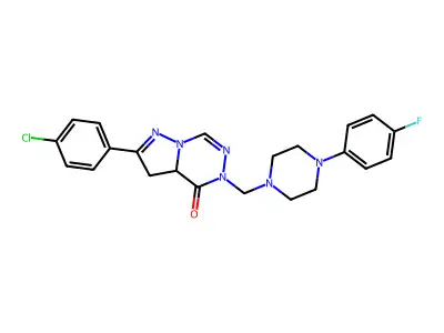 Pyrazolo(1,5-d)(1,2,4)triazin-4(5H)-one, 3,3a-dihydro-2-(4-chlorophenyl)-5-((4-(4-fluorophenyl)-1-piperazinyl)methyl)- structure
