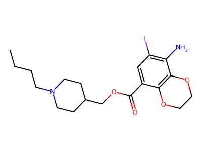 (1-butylpiperidin-4-yl)methyl 5-amino-6-iodo-2,3-dihydro-1,4-benzodioxine-8-carboxylate structure