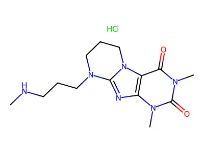 Pyrimido(2,1-f)purine-2,4(1H,3H)-dione, 6,7,8,9-tetrahydro-1,3-dimethyl-9-(3-(methylamino)propyl)-, monohydrochloride structure