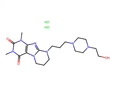 Pyrimido(2,1-f)purine-2,4(1H,3H)-dione, 6,7,8,9-tetrahydro-1,3-dimethyl-9-(3-(4-(2-hydroxyethyl)-1-piperazinyl)propyl)-, dihydrochloride structure