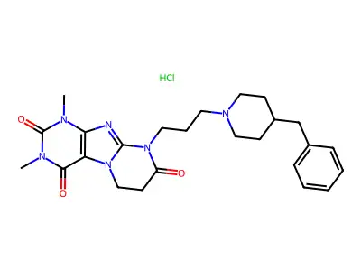 Pyrimido(2,1-f)purine-2,4,8(1H,3H,9H)-trione, 6,7-dihydro-1,3-dimethyl-9-(3-(4-(phenylmethyl)-1-piperidinyl)propyl)-, monohydrochloride structure