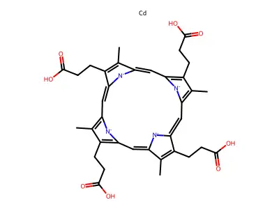 cadmium;3-[(1Z,4Z,10Z,14Z)-7,12,17-tris(2-carboxyethyl)-3,8,13,18-tetramethylporphyrin-21,22,23,24-tetraid-2-yl]propanoic acid structure